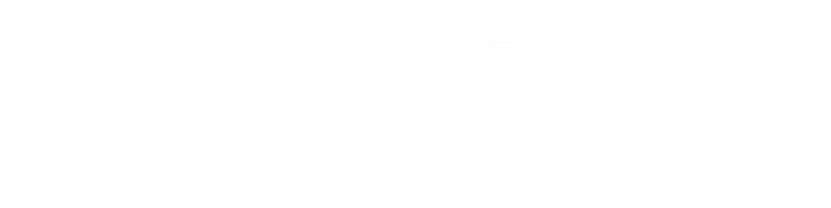 Icons representing podcast, TV series, films, content, wine, and culinary themes