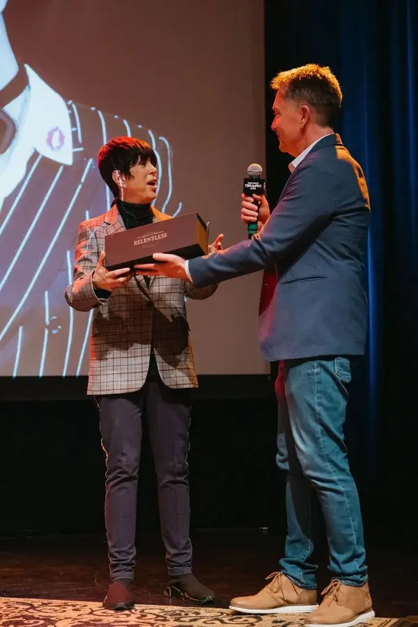 Award presentation on stage at StreamFest